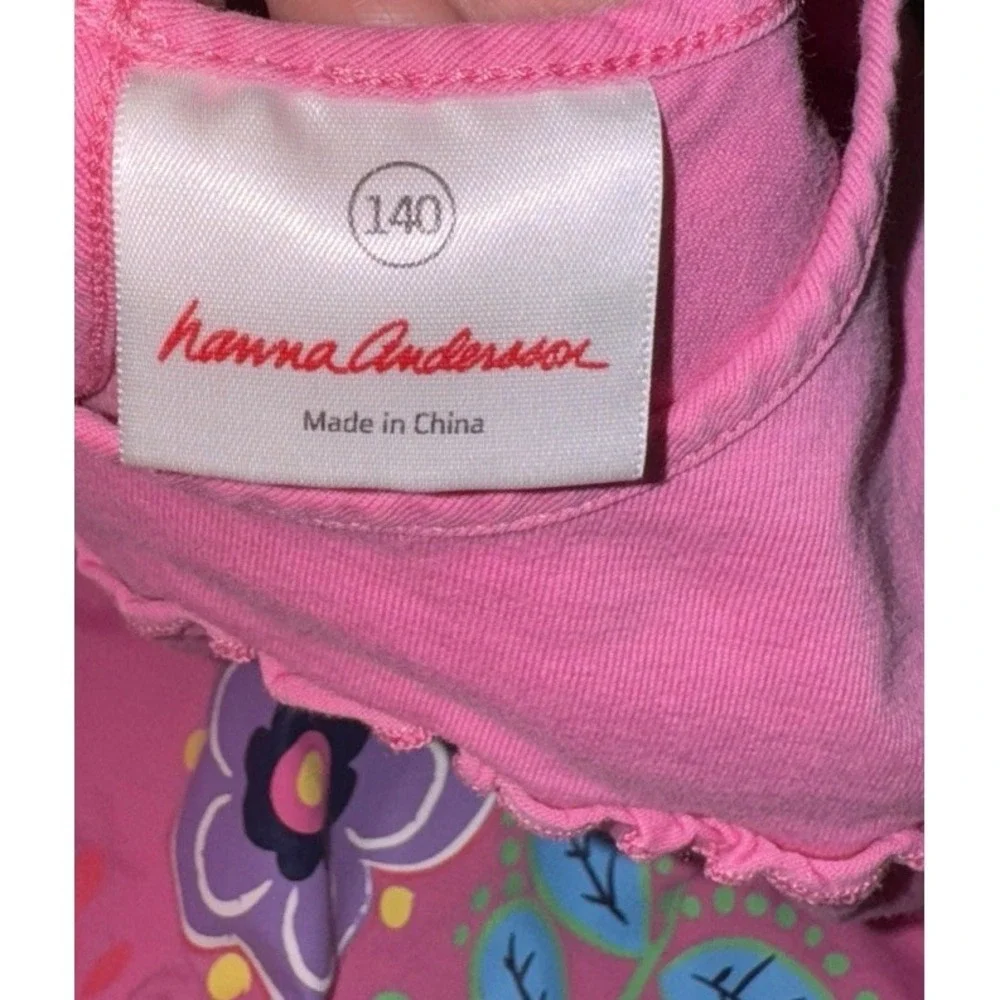 Hanna Andersson Pink‎ Dress Youth Girls 140 US 10 Blue Floral Graphic Sleeveless